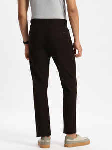 Regular Fit Black Mid Rise Cotton Lenin Trousers