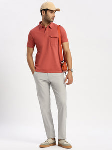 After Hours Pique Mercerised Dusty Cedar Cotton Solid Polo Shirt