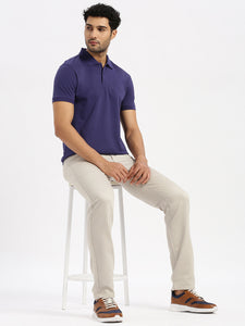 After Hours Mercerised Deep Cobalt Cotton Solid Polo Shirt