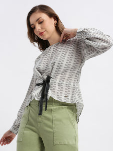 Star White Tonal Broken Stripes Blouse