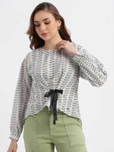 Star White Tonal Broken Stripes Blouse