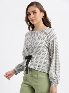 Star White Tonal Broken Stripes Blouse