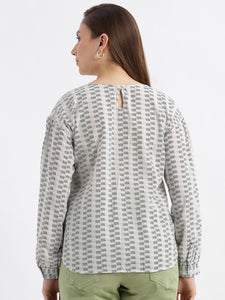 Star White Tonal Broken Stripes Blouse