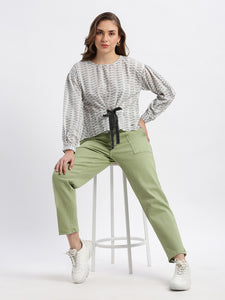 Star White Tonal Broken Stripes Blouse