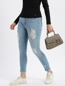 Ice Blue Mid Rise Super Skinny Fit Ripped Denim Jeans