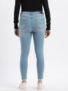 Ice Blue Mid Rise Super Skinny Fit Ripped Denim Jeans