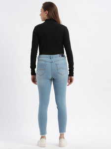 Ice Blue Mid Rise Super Skinny Fit Ripped Denim Jeans