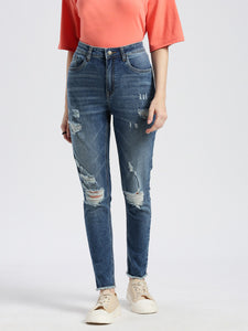 Blue Mid Rise Super Skinny Fit Ripped Denim Jeans