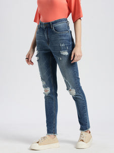 Blue Mid Rise Super Skinny Fit Ripped Denim Jeans