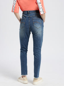 Blue Mid Rise Super Skinny Fit Ripped Denim Jeans