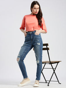 Blue Mid Rise Super Skinny Fit Ripped Denim Jeans