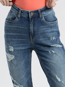 Blue Mid Rise Super Skinny Fit Ripped Denim Jeans