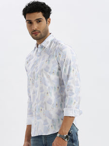 After Hours Poly Lycra Powder Blue Abstract Shirt