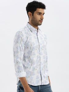 After Hours Poly Lycra Powder Blue Abstract Shirt