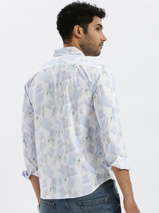 After Hours Poly Lycra Powder Blue Abstract Shirt