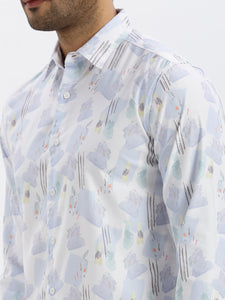 After Hours Poly Lycra Powder Blue Abstract Shirt