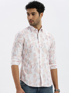 After Hours Poly Lycra Peach Abstract Shirt