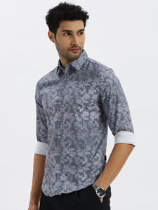 After Hours Poly Lycra Dk Grey All Over Print Floral Shirt