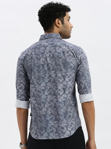 After Hours Poly Lycra Dk Grey All Over Print Floral Shirt