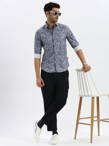 After Hours Poly Lycra Dk Grey All Over Print Floral Shirt