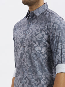 After Hours Poly Lycra Dk Grey All Over Print Floral Shirt