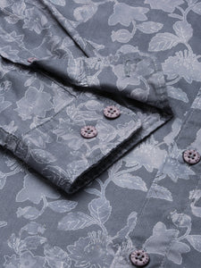 After Hours Poly Lycra Dk Grey All Over Print Floral Shirt