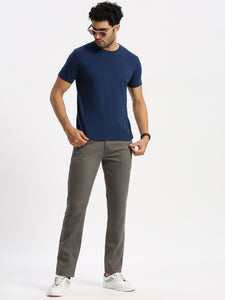 Slim Fit Mid Rise Twill Cotton Trousers