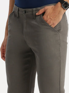 Slim Fit Mid Rise Twill Cotton Trousers