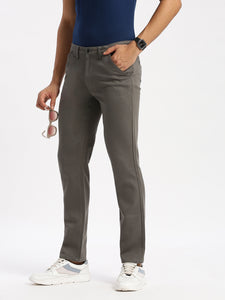 Slim Fit Mid Rise Twill Cotton Trousers