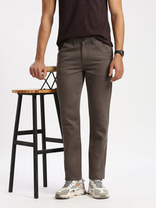 Slim Fit Mid Rise Twill Cotton Trousers