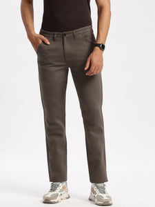 Slim Fit Mid Rise Twill Cotton Trousers