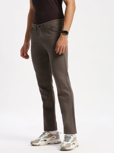 Slim Fit Mid Rise Twill Cotton Trousers