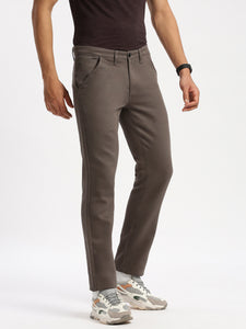 Slim Fit Mid Rise Twill Cotton Trousers