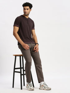 Slim Fit Mid Rise Twill Cotton Trousers