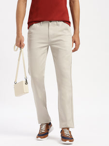 Slim Fit Mid Rise Twill Cotton Trousers