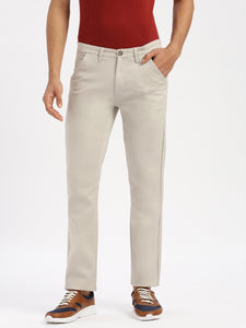 Slim Fit Mid Rise Twill Cotton Trousers