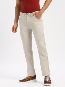 Slim Fit Mid Rise Twill Cotton Trousers