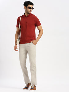 Slim Fit Mid Rise Twill Cotton Trousers