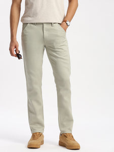 Slim Fit Mid Rise Twill Cotton Trousers