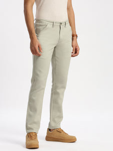 Slim Fit Mid Rise Twill Cotton Trousers