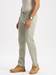 Slim Fit Mid Rise Twill Cotton Trousers