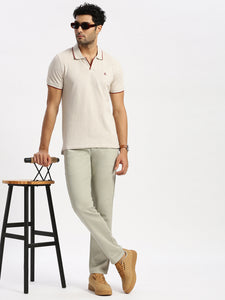 Slim Fit Mid Rise Twill Cotton Trousers