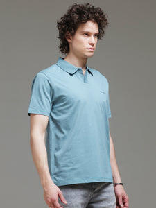 After Hours Mercerised Smoke Blue Cotton  Interlock Polo T-Shirt