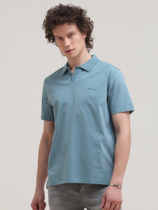 After Hours Mercerised Smoke Blue Cotton  Interlock Polo T-Shirt