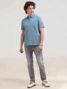 After Hours Mercerised Smoke Blue Cotton  Interlock Polo T-Shirt