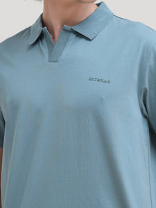 After Hours Mercerised Smoke Blue Cotton  Interlock Polo T-Shirt