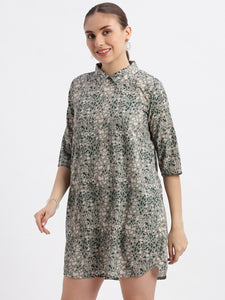 Abstract Print Oil Green Dress