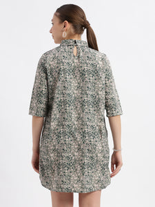 Abstract Print Oil Green Dress