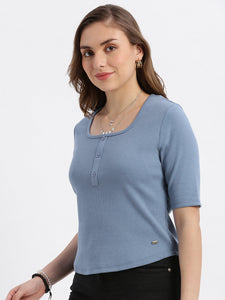 Scoop neck Slate blue Casual Top