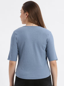 Scoop neck Slate blue Casual Top